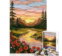 Puzzle da 1000 pezzi per adolescenti paesaggio montano con fiume e vetrata colorata gioco impossibile da realizzare ottimo regalo e giocattolo ideale per passare il tempo durante le vacanze (50x75cm)