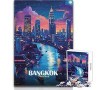 Puzzle da 1000 pezzi per adolescenti Paesaggio urbano di Bangkok,Thailandia di notte Gioco educativo per famiglie Analisi e logica Giocattolo educativo Dimensioni 38x52cm