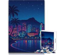 Puzzle da 1000 pezzi per adolescenti Paesaggio urbano di Honolulu di notte Ideale passatempo tranquillo al chiuso Giocattolo di precisione superiore Dimensioni 38x26cm