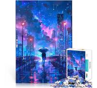 Puzzle da 1000 pezzi per adolescenti Paesaggio urbano di una notte piovosa Gioco a quiz Decorazione murale Regali unici per compleanno e Natale 75x50cm