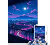 Puzzle da 1000 pezzi per adolescenti Paesaggio urbano notturno con il Monte Fuji Giocattoli antistress Ottimi regali e giocattoli Gioco pratico Interessante riduzione dello stress Dimensioni 38x26cm