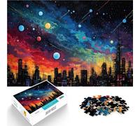 Puzzle da 1000 pezzi per adolescenti Paesaggio urbano sotto un cielo cosmico Sfida difficile con poster abbinato e foglio di quiz 38x26cm