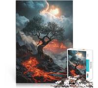 Puzzle da 1000 pezzi per adolescenti Paesaggio vulcanico con albero Gioco impegnativo con pezzi completamente interconnessi di forma casuale 52x38cm