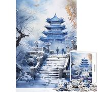 Puzzle da 1000 pezzi per adolescenti Pagoda blu in inverno decorazione da parete regali di Babbo Natale segreto gioco pratico per migliorare l'amore tra coppie dimensioni 50x75cm