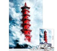 Puzzle da 1000 pezzi per adolescenti Pagoda rossa nella tempesta Giocattoli fai da te Regalo di compleanno Giochi educativi con pezzi completamente interconnessi di forma casuale (dimensioni 50x75cm)