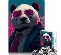 Puzzle da 1000 pezzi per adolescenti, panda con gli occhiali, aiuta il cervello a esercitare i giocattoli avvincenti per coltivare la pazienza, collezione di artisti, belle arti (38x26cm)
