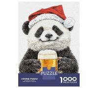 Puzzle Da 1000 Pezzi Per Adolescenti Panda in Santa Hat with Beer Puzzle Per Adulti Gioco Rompicapo Analisi E Logica Aiuta Ad Allenare Il Cervello 52x38cm/1000pcs