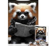 Puzzle da 1000 pezzi per adolescenti Panda rosso che legge il giornale sul water Giocattolo educativo Regalo per compleanni Giochi rilassanti Adatto per la decorazione del desktop Dimensioni 38x52cm