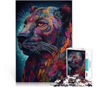 Puzzle da 1000 pezzi per adolescenti Pantera nell'arte colorata Fatto di legno，Adatto a partire dai 14 anni Giocattoli per l'intrattenimento in famiglia Regali di Natale per le donne。