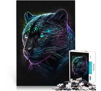 Puzzle da 1000 pezzi per adolescenti Pantera nera con bagliore al neon Taglio di precisione Decorazioni e regali unici per la casa 38x26cm