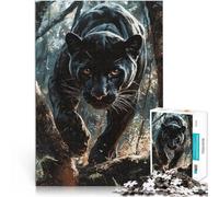 Puzzle da 1000 pezzi per adolescenti Pantera nera nella foresta Giocattoli Giochi Educativi Antistress con poster abbinato e foglio di quiz 38x26cm