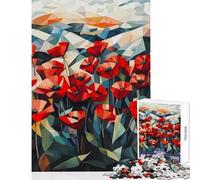 Puzzle da 1000 pezzi per adolescenti Papavero in un campo Cubismo Arte Giocattoli antistress Regalo di compleanno Gioco rompicapo con poster abbinato e foglio di quiz Dimensioni 38x26cm