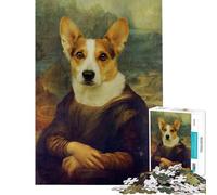 Puzzle da 1000 pezzi per adolescenti parodia della Gioconda con cane Corgi puzzle divertenti per ragazzi giochi di analisi e logica regali unici per compleanno e Natale (dimensioni 38x26cm)