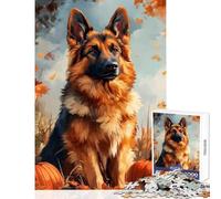 Puzzle da 1000 pezzi per adolescenti Pastore tedesco con zucche in autunno,giocattolo educativo,idee regalo,gioco pratico,lista dei desideri con Babbo Natale,dimensioni 38x26cm