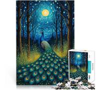Puzzle da 1000 pezzi per adolescenti Pavone al chiaro di luna, notte stellata Taglio di precisione Regalo di compleanno, regali, arte murale 52x38cm