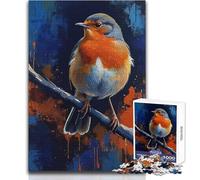 Puzzle da 1000 pezzi per adolescenti, pettirosso europeo su ramo dipinto, ideale per alleviare lo stress, attività ricreative, giocattolo artigianale con taglio ultra preciso, dimensioni 38x26cm