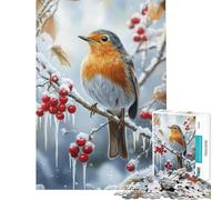 Puzzle da 1000 pezzi per adolescenti Pettirosso invernale su rami ghiacciati puzzle per adulti giocattolo fai da te ideale per passare il tempo durante le vacanze regalo per amici e familiari