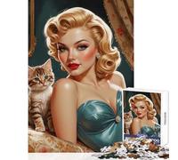 Puzzle da 1000 pezzi per adolescenti pin-up bionda con gattino carino giocattoli antistress regali di Babbo Natale segreto gioco impossibile aiuta a esercitare il cervello dimensioni 38x26cm