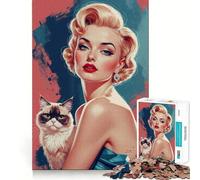 Puzzle da 1000 pezzi per adolescenti,pin-up bionda con ritratto di gatto,giunture lisce,divertente,gioco di logica,regalo,gioco rilassante,arte per il tempo libero natalizio 50x75cm