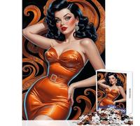 Puzzle da 1000 pezzi per adolescenti pin-up bruna in abito arancione giocattolo decorazione da parete regali di compleanno gioco pratico con pezzi completamente interconnessi di forma casuale 50x75cm