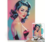 Puzzle da 1000 pezzi per adolescenti, pin-up mora con vestito rosso, giocattolo decorativo da parete, difficile e stimolante, ottimo regalo per gli appassionati di videogiochi, 38x52cm