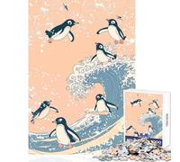 Puzzle da 1000 pezzi per adolescenti pinguini che fanno surf sulle onde giocattoli per la decorazione della casa ottimo regalo gioco pratico lista dei desideri con Babbo Natale dimensioni 38x26cm