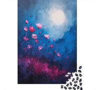 Puzzle Da 1000 Pezzi Per Adolescenti Pink Flowers Moon Night Art Print Puzzle Giochi Rilassanti Regali Per Donne Regali Di Natale E Compleanno 52x38cm/1000pcs