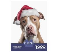 Puzzle Da 1000 Pezzi Per Adolescenti Pitbull Dog with Santa Hat Portrait Puzzle Per Adulti Giocattoli Antistress Sfida Difficile Impegnativo Da Completare 38x26cm/1000pcs