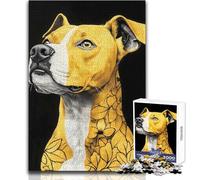 Puzzle da 1000 pezzi per adolescenti Pitbull dorato con tatuaggio floreale Mano di animale Corsa di velocità Giochi rilassanti per bambini dai 14 anni in su (dimensioni 38x52cm)