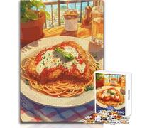 Puzzle da 1000 pezzi per adolescenti Pollo alla parmigiana con illustrazione di spaghetti Divertimento in famiglia e serata di giochi Difficile Giocattoli antistress Dimensioni 38x26cm