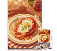 Puzzle da 1000 pezzi per adolescenti Pollo alla parmigiana con spaghetti e vino Gioco di sfida unico Sfida difficile Regalo per compleanni Dimensioni 50x75cm