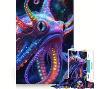 Puzzle da 1000 pezzi per adolescenti: polpo bioluminescente - Poster digitale fantasy abissale al neon Gioco di squadra perfetto,gioco cognitivo,regalo,gioco rilassante,divertente attività