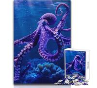 Puzzle da 1000 pezzi per adolescenti, polpo viola nel mare blu profondo, bellissimo gioco di design, regalo di compleanno, opera d'arte, dimensioni 50x75cm