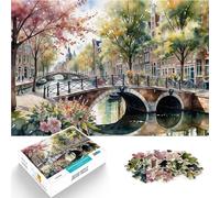Puzzle da 1000 pezzi per adolescenti Ponte sul canale ad acquerello Giocattoli da gioco con pezzi completamente interconnessi di forma casuale 75x50cm