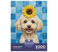 Puzzle Da 1000 Pezzi Per Adolescenti Poodle with Sunflower Hat Puzzle Per Adolescenti Gioco Pratico Migliora La Memoria Regali Per Amici E Familiari 38x26cm/1000pcs