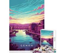 Puzzle da 1000 pezzi per adolescenti Porto di Genova all'alba Decorazione per la casa Giocattoli Regalo Compleanno Gioco pratico con poster abbinato e foglio di quiz Dimensioni 38x26cm