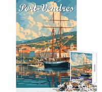 Puzzle da 1000 pezzi per adolescenti porto di Port-Vendres con veliero giocattolo decorazione da parete regali di compleanno gioco pratico con pezzi completamente interconnessi di forma casuale