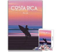 Puzzle da 1000 pezzi per adolescenti, poster del surf in Costa Rica, gioco di sfida unico, sfida difficile, regalo per compleanni, dimensioni 38x26cm