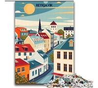Puzzle da 1000 pezzi per adolescenti, poster di viaggio con paesaggio urbano di Reykjavik, attività per famiglie che rafforzano l'amore tra coppie dai 14 anni in su, 75x100cm