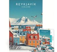 Puzzle da 1000 pezzi per adolescenti, poster di viaggio di Reykjavik, gioco per famiglie, decorazione da parete, per rafforzare l'amore tra le coppie 38x26cm
