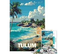 Puzzle da 1000 pezzi per adolescenti poster di viaggio di Tulum Messico puzzle per ragazzi giocattolo decorativo da parete corsa di velocità manuale aiuta ad allenare il cervello (dimensioni 38x26cm)