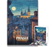 Puzzle da 1000 pezzi per adolescenti Praga, Repubblica Ceca, paesaggio urbano notturno, gioco di sfida unico, antistress, regali di Babbo Natale segreto, dimensioni 38x52cm