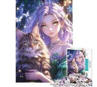 Puzzle da 1000 pezzi per adolescenti principessa anime con gatto sfida da completare antistress decorazione da parete per ragazzi dai 14 anni in su (38x26cm)