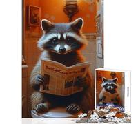 Puzzle da 1000 pezzi per adolescenti procione che legge il giornale toilette divertente decorazione per la casa giocattoli idee regalo gioco rompicapo con poster abbinato e foglio di quiz 38x52cm