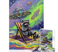 Puzzle da 1000 pezzi per adolescenti Procione Vacanza al mare sotto un UFO Gioco pratico per divertimento in famiglia Giocattolo antistress che migliora l'amore tra le coppie (38x52cm)