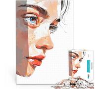 Puzzle da 1000 pezzi per adolescenti Profilo di donna con occhi azzurri Giochi educativi fai da te Regalo di compleanno, regali, arte murale 75x50cm