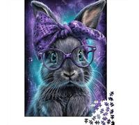 Puzzle Da 1000 Pezzi Per Adolescenti Purple Bunny with Glasses Adolescenti Puzzle Giochi Rilassanti Difficili Regali Difficili Per Amici E Familiari 52x38cm/1000pcs