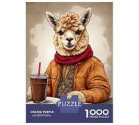 Puzzle Da 1000 Pezzi Per Adolescenti Puzzle Alpaca Enjoying Coffe Puzzle Per Adulti Giochi Rilassanti Che Migliorano La Memoria Regali Di Compleanno E Unici 70x50cm/1000pcs