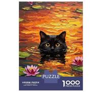 Puzzle Da 1000 Pezzi Per Adolescenti Puzzle Black Cat in Water Lilies Puzzle Gioco Pratico Corsa Di Velocità Manuale Offerta Come Regalo Per Tutta La Famiglia 38x26cm/1000pcs