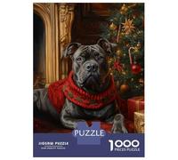 Puzzle Da 1000 Pezzi Per Adolescenti Puzzle Cane Corso in Festive Red Dog Christmas Portrait with Red Scarf Puzzle Per Adulti Gioco Pratico Migliora La Memoria Difficile E Stimolante 70x50cm/1000pcs